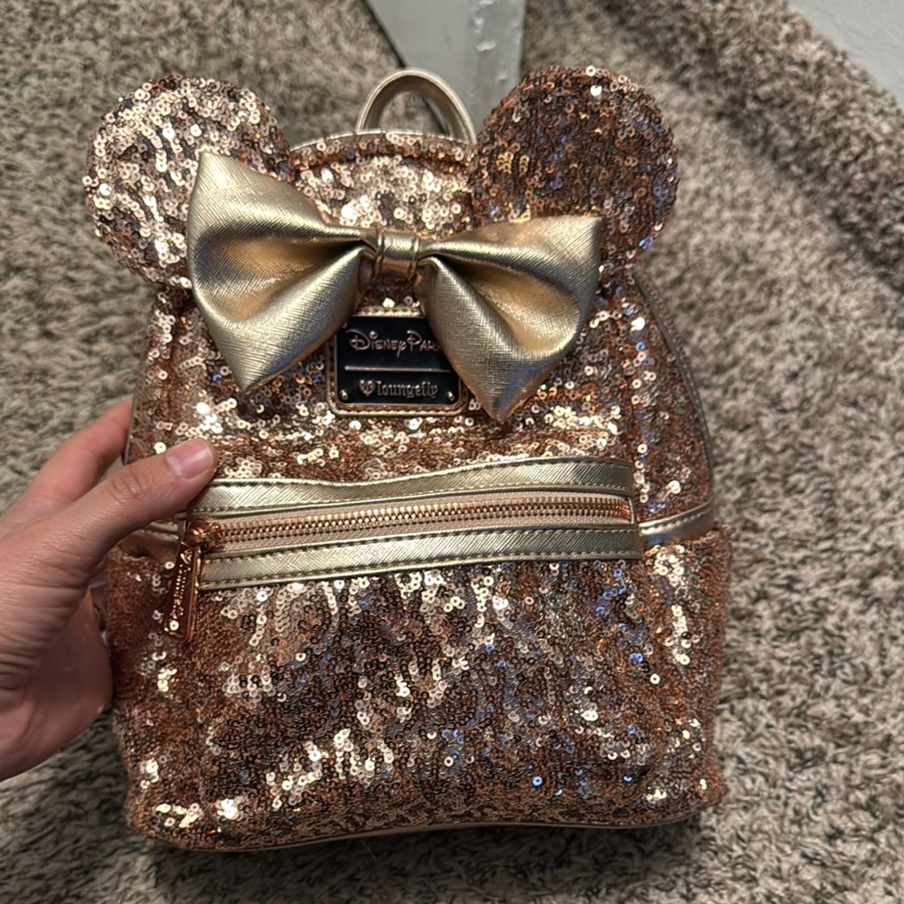 Loungefly Gold Sequin Backpack with Bow